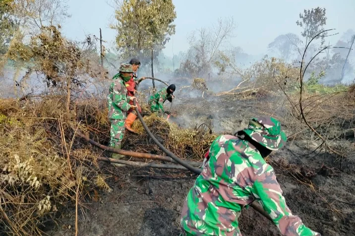 Kodam XIX Tuanku Tambusai Intensifkan Pemadaman Karhutla di Kampar, Asap Tebal Masih Terlihat