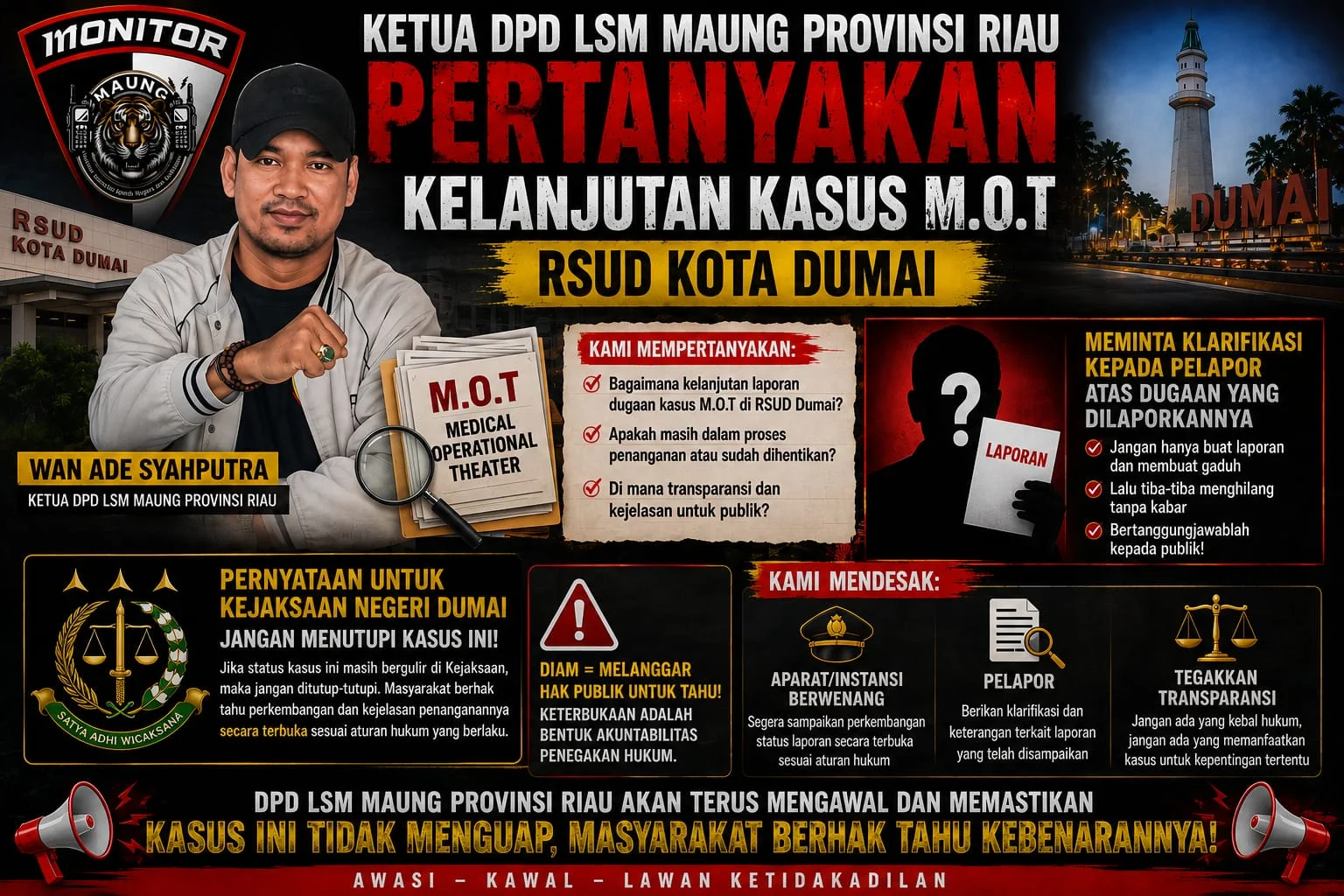 Kasus M.O.T RSUD Dumai Menggantung, LSM MAUNG Sorot Minimnya Transparansi