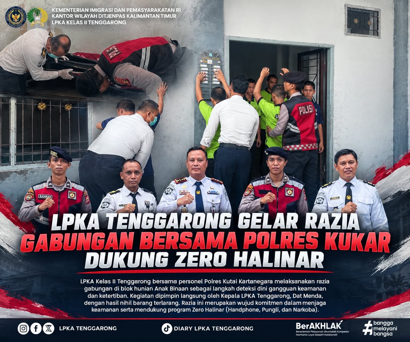 LPKA Tenggarong dan Polres Kukar Gelar Razia Gabungan, Hasil Nihil Barang Terlarang